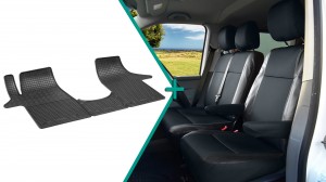 Sitzbezüge aus Kunstleder und Stoff mit Gummifußmatten passend für VW T6 Transporter/Caravelle/Multivan ab 2015/19- 3-Sitzer Viva