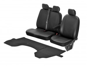 Passgenaue Kunstleder Sitzbezüge VIP und Gummifußmatten - ein Set geeignet für Mercedes Sprinter ab 2018 - 