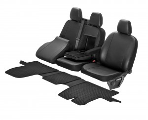 Passgenaue Kunstleder Sitzbezüge VIP und Gummifußmatten - ein Set geeignet für  Ford Transit ab 2014 - 