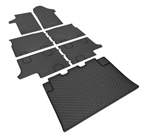 Passgenaues Fußmatten und Kofferraumwanne Passgenau ideal Angepasst ein SET geeignet für Mercedes Vito XL (Extra Lang) 8/9 sitzer ab 2014