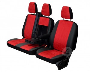 geeignet für VW T6 Bj. ab 2016 - Sitzbezüge CUSTO Rot passgenau KUNSTLEDER & VELOURSLEDERIMITAT