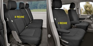 Sitzbezüge passgenau TAILOR Made geeignet für Volkswagen T6 Bj. ab 2015 - 1+1+1+2 - 5 Sitzer - ideal angepasst