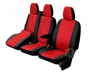 Sitzbezüge CUSTO Rot passgenau KUNSTLEDER & VELOURSLEDERIMITAT geeignet für Nissan NV300 Bj. ab 2016 