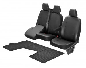  Passgenaue Kunstleder Sitzbezüge VIP und Gummifußmatten - ein Set geeignet für Opel Vivaro B 2014-2019 -