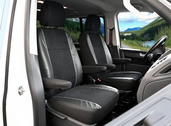 Autositzbezüge passend für VW T6 Multivan ab 2015 und VW T6.1 Multivan ab 2019 – Velourimitat mit Kunstleder
