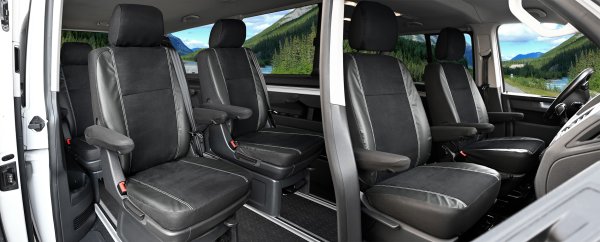 Autositzbezüge passend für VW T6 ab 2015 und T6.1 ab 2019 Multivan – Velourimitat mit Kunstleder