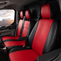 Autositzbezüge passend für Ford Transit Custom II ab 2024 – Kunstleder MA RED – roter Mittelteil