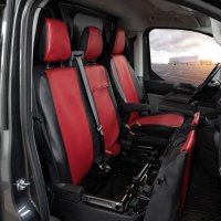 Autositzbezüge passend für Ford Transit Custom II ab 2024 – Kunstleder MA RED – roter Mittelteil