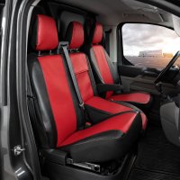 Autositzbezüge passend für Ford Transit Custom II ab 2024 – Kunstleder MA RED – roter Mittelteil