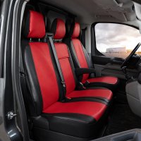 Autositzbezüge passend für Ford Transit Custom II ab 2024 – Kunstleder MA RED – roter Mittelteil