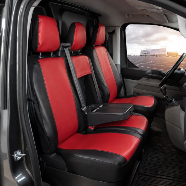 Autositzbezüge passend für Ford Tourneo Custom ab 2024 – Kunstleder MA RED – roter Mittelteil